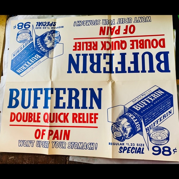 Vtg Advertising Paper Sign "Bufferin" DBL Sided - Picture 4 of 6